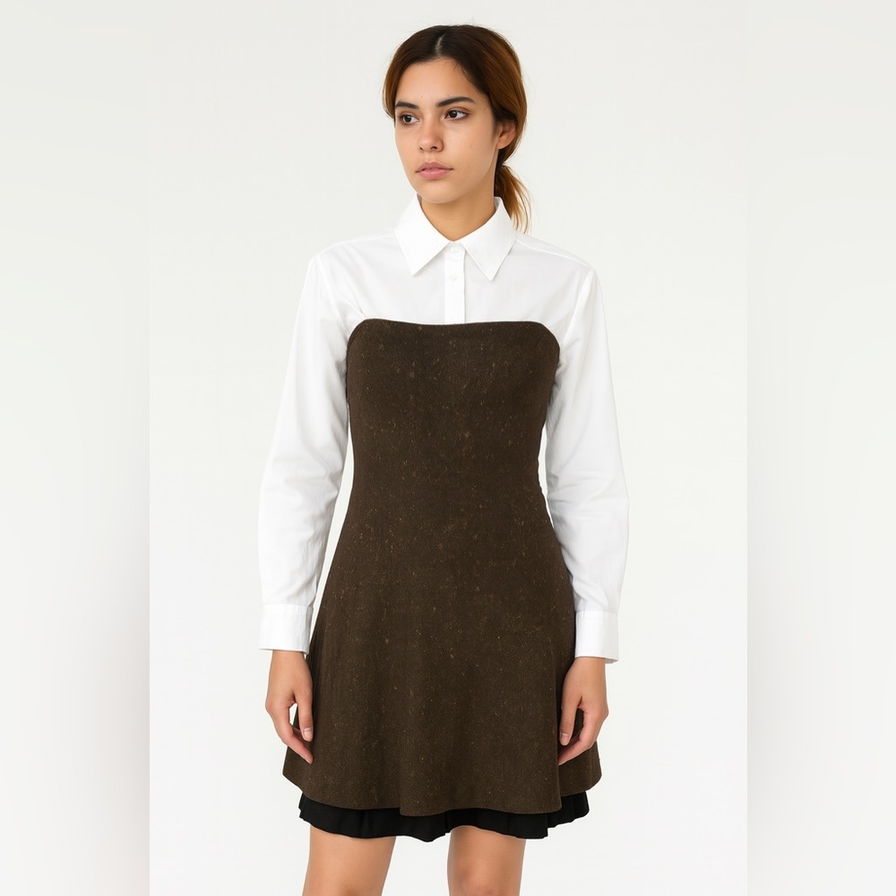 Tara Jarmon Vintage Brown Wool Blend Strappy Fit and Flare Dress Sz. 44 (US‎ L)